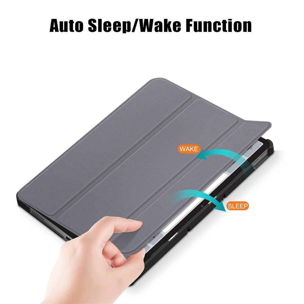 For Lenovo Tab P11 Gen 2 Solid Color PU Leather Tablet Case Tri-fold Stand Auto Wake  /  Sleep Smart Cover - Grey
