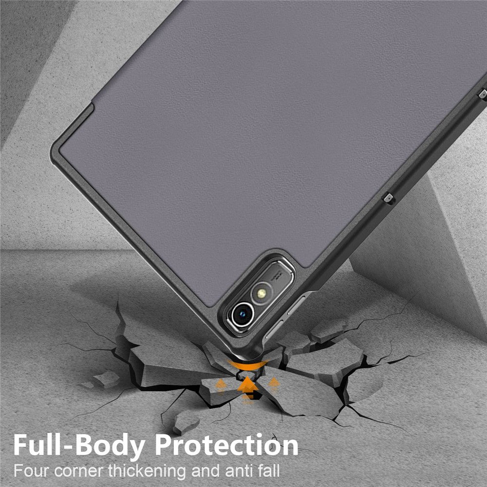 For Lenovo Tab P11 Gen 2 Solid Color PU Leather Tablet Case Tri-fold Stand Auto Wake  /  Sleep Smart Cover - Grey