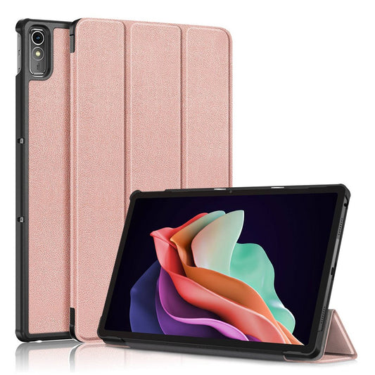 For Lenovo Tab P11 Gen 2 Solid Color PU Leather Tablet Case Tri-fold Stand Auto Wake  /  Sleep Smart Cover - Rose Gold