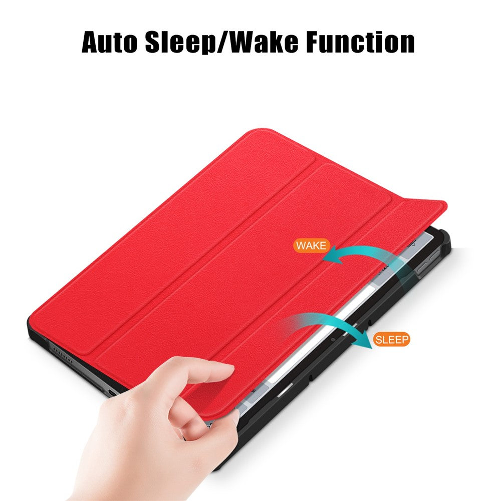 For Lenovo Tab P11 Gen 2 Solid Color PU Leather Tablet Case Tri-fold Stand Auto Wake  /  Sleep Smart Cover - Red
