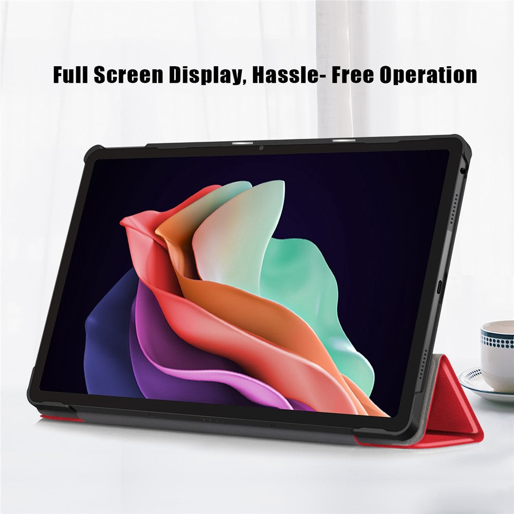 For Lenovo Tab P11 Gen 2 Solid Color PU Leather Tablet Case Tri-fold Stand Auto Wake  /  Sleep Smart Cover - Red