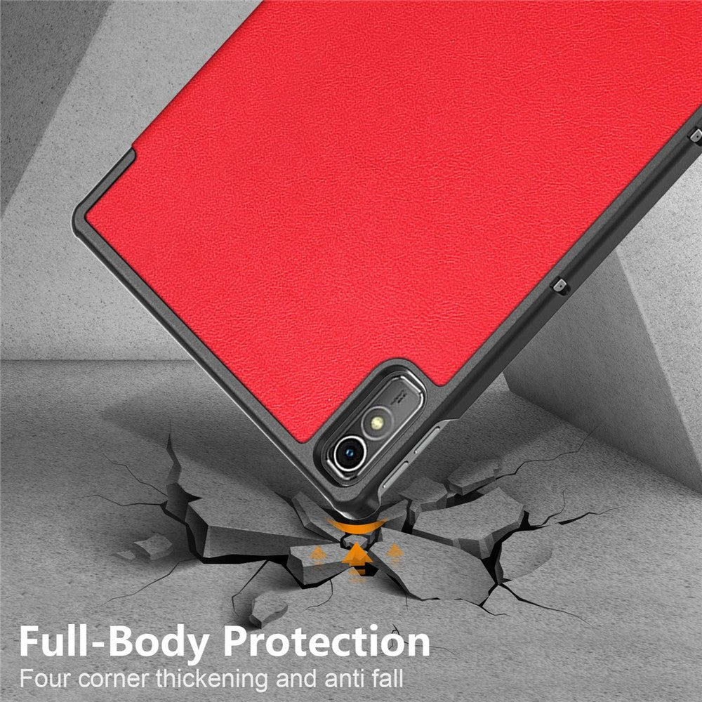For Lenovo Tab P11 Gen 2 Solid Color PU Leather Tablet Case Tri-fold Stand Auto Wake  /  Sleep Smart Cover - Red