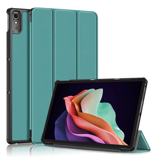 For Lenovo Tab P11 Gen 2 Solid Color PU Leather Tablet Case Tri-fold Stand Auto Wake  /  Sleep Smart Cover - Blackish Green