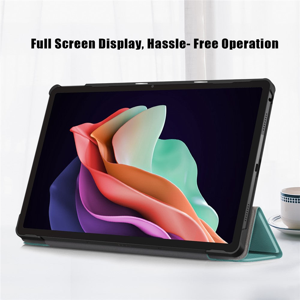 For Lenovo Tab P11 Gen 2 Solid Color PU Leather Tablet Case Tri-fold Stand Auto Wake  /  Sleep Smart Cover - Blackish Green