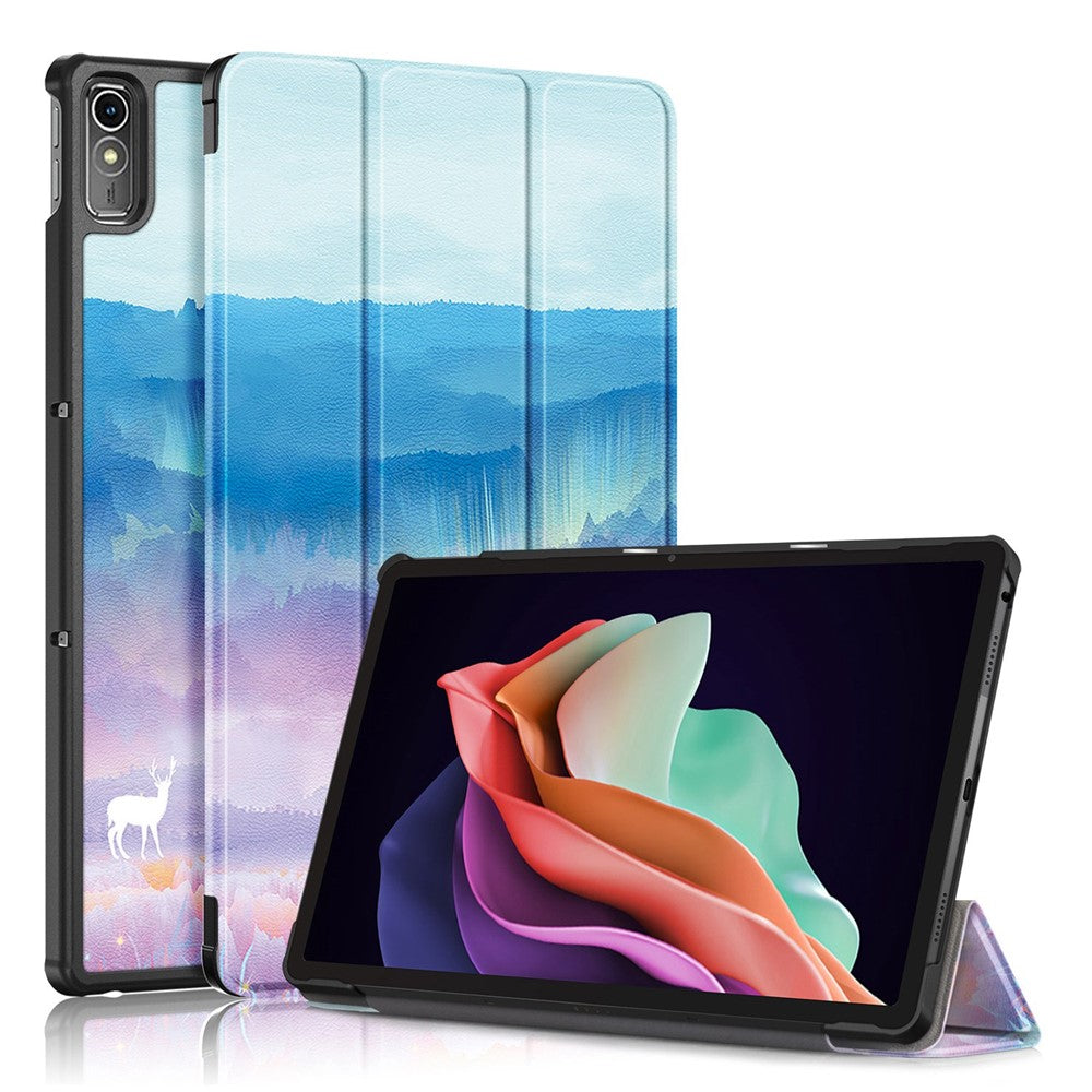 For Lenovo Tab P11 Gen 2 Pattern Printing PU Leather Protective Cover Trifold Stand Smart Tablet Case with Auto Wake  /  Sleep - Fantasy Deer