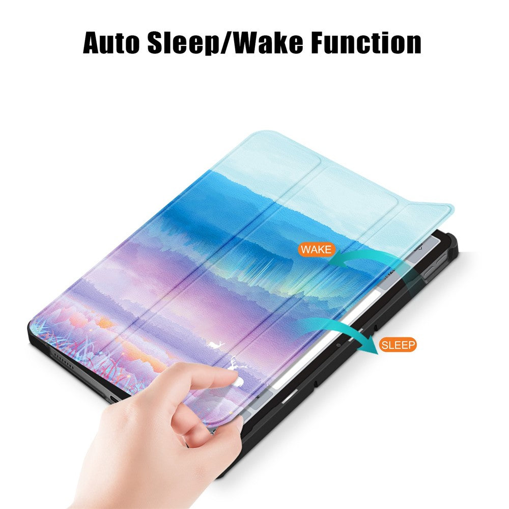 For Lenovo Tab P11 Gen 2 Pattern Printing PU Leather Protective Cover Trifold Stand Smart Tablet Case with Auto Wake  /  Sleep - Fantasy Deer
