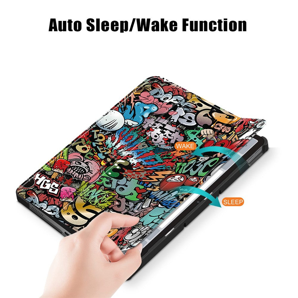 For Lenovo Tab P11 Gen 2 Pattern Printing PU Leather Protective Cover Trifold Stand Smart Tablet Case with Auto Wake  /  Sleep - Graffiti
