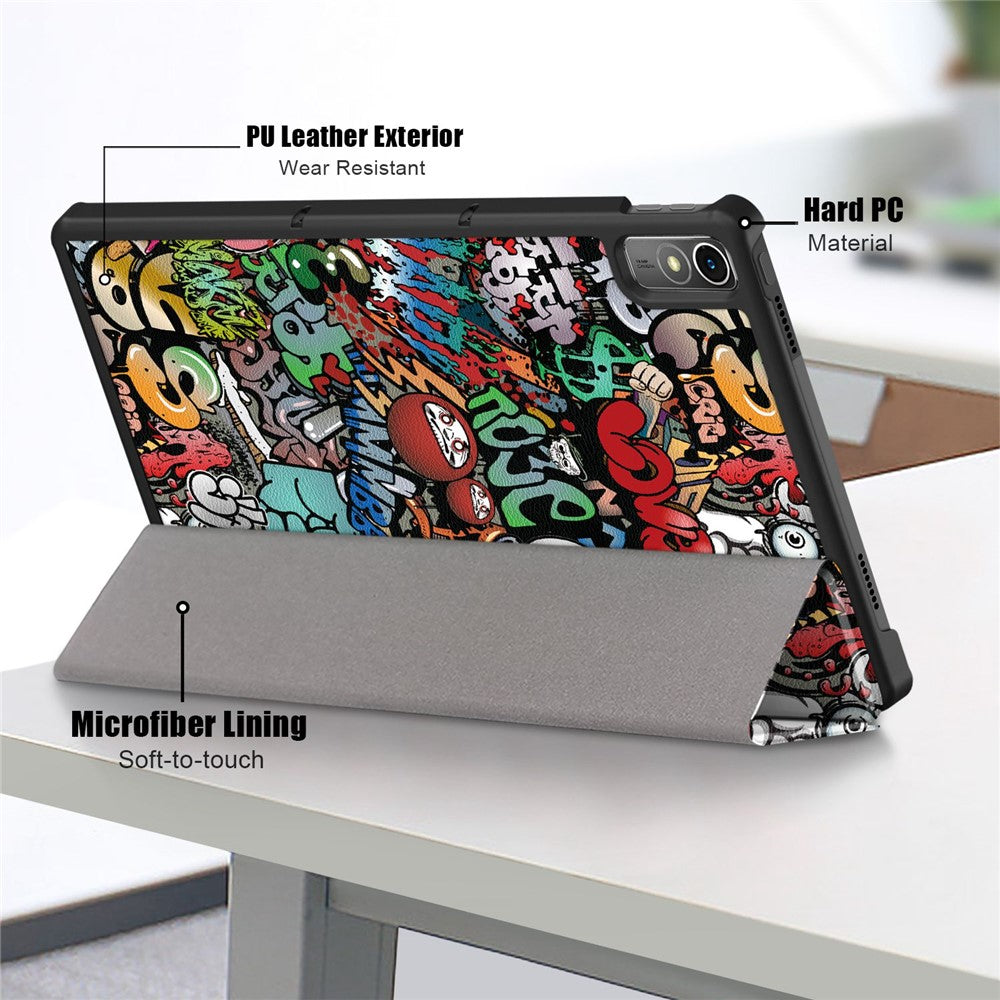 For Lenovo Tab P11 Gen 2 Pattern Printing PU Leather Protective Cover Trifold Stand Smart Tablet Case with Auto Wake  /  Sleep - Graffiti