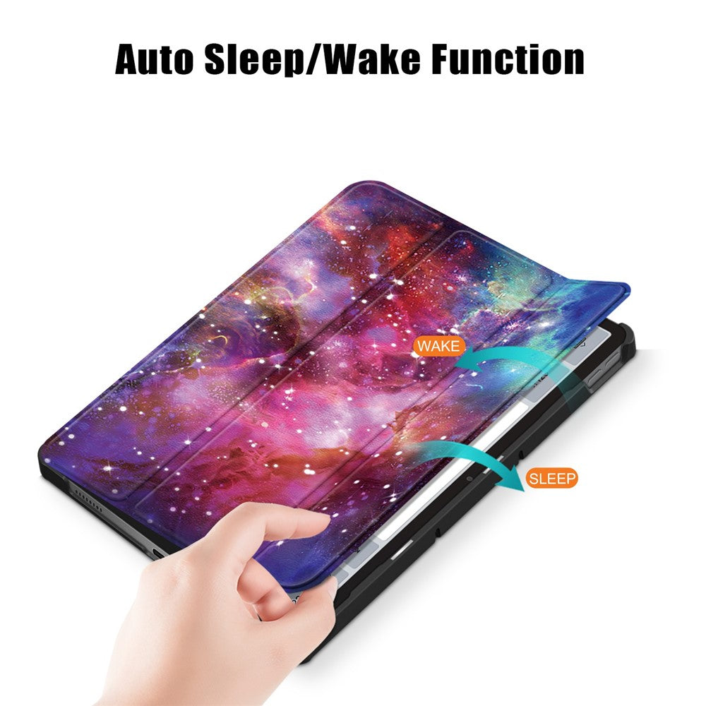 For Lenovo Tab P11 Gen 2 Pattern Printing PU Leather Protective Cover Trifold Stand Smart Tablet Case with Auto Wake  /  Sleep - Galaxy