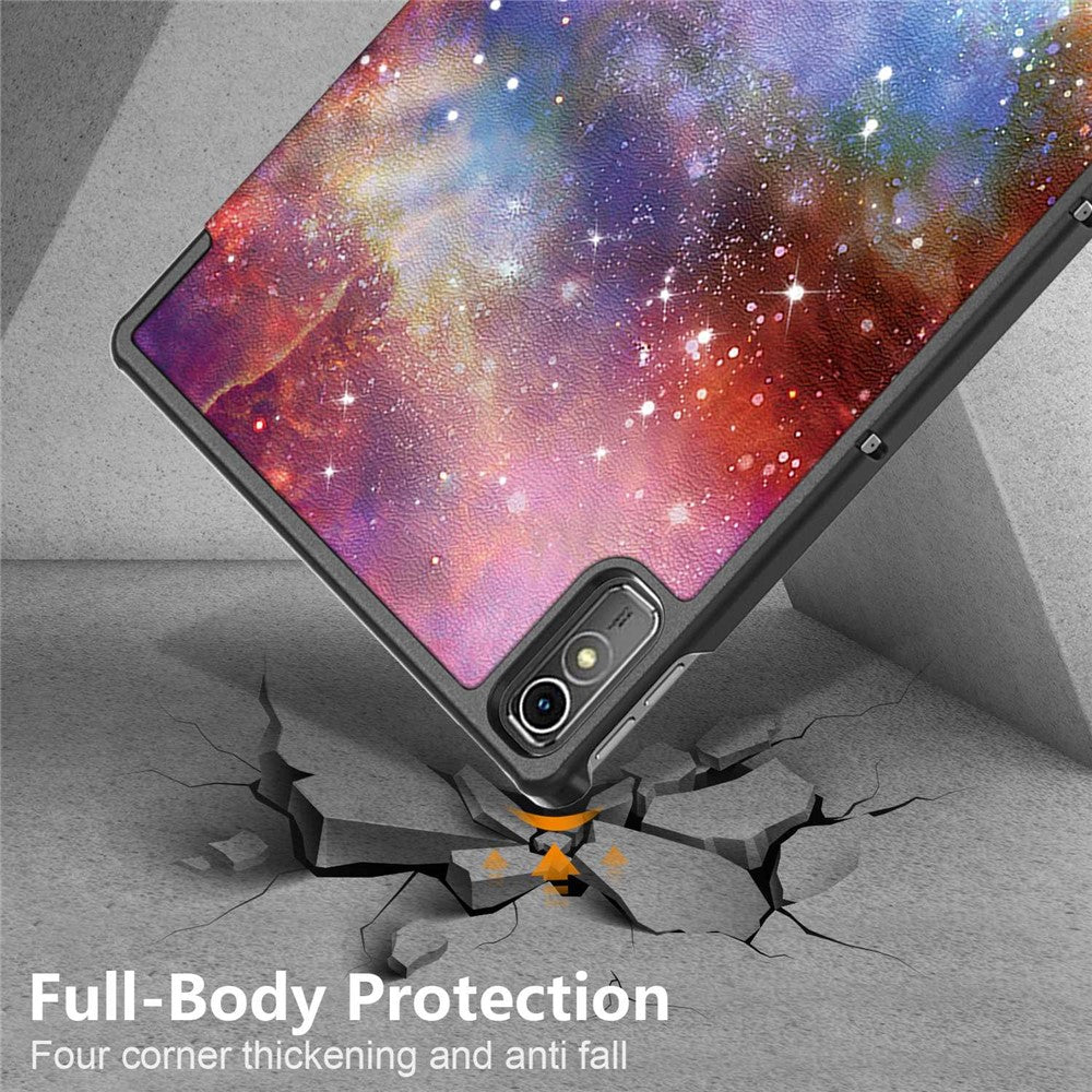 For Lenovo Tab P11 Gen 2 Pattern Printing PU Leather Protective Cover Trifold Stand Smart Tablet Case with Auto Wake  /  Sleep - Galaxy