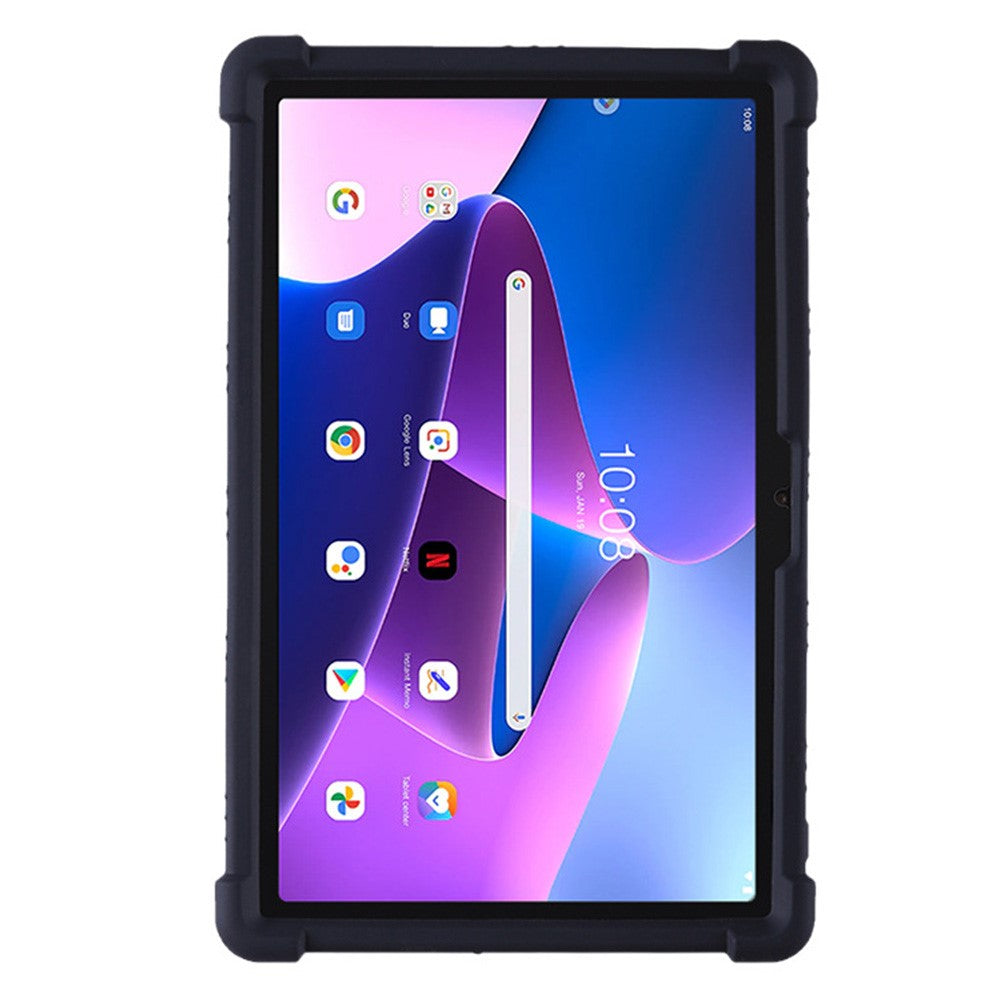 For Lenovo Tab M10 Plus (3rd Gen) / Xiaoxin Pad 2022 10.6 inch 125F / 128 Anti-collision Soft Silicone Tablet Protective Case Cover with Adjustable PC Kickstand - Black