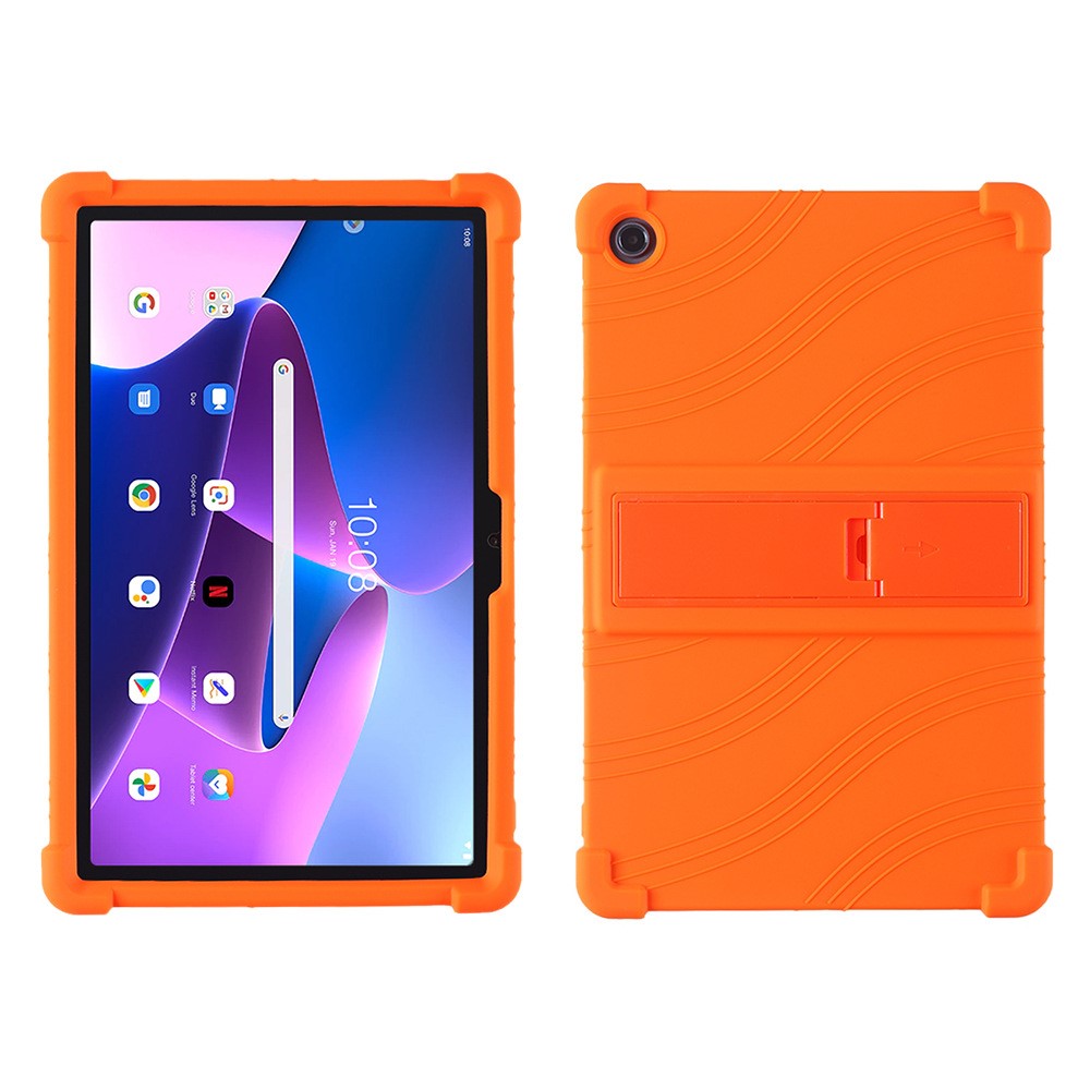 For Lenovo Tab M10 Plus (3rd Gen) / Xiaoxin Pad 2022 10.6 inch 125F / 128 Anti-collision Soft Silicone Tablet Protective Case Cover with Adjustable PC Kickstand - Orange