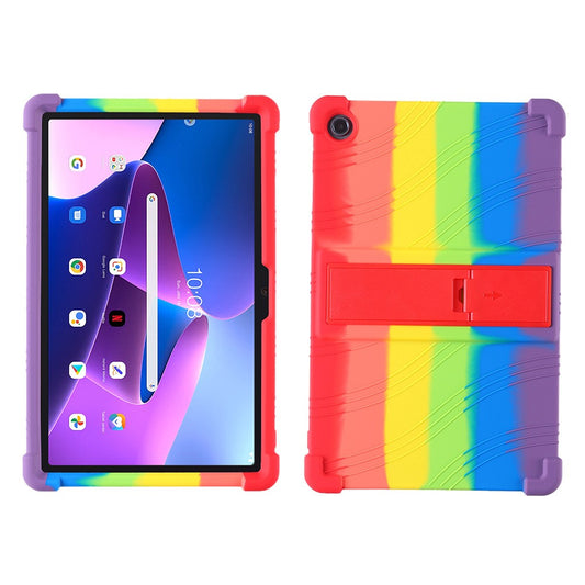 For Lenovo Tab M10 Plus (3rd Gen) / Xiaoxin Pad 2022 10.6 inch 125F / 128 Anti-collision Soft Silicone Tablet Protective Case Cover with Adjustable PC Kickstand - Rainbow