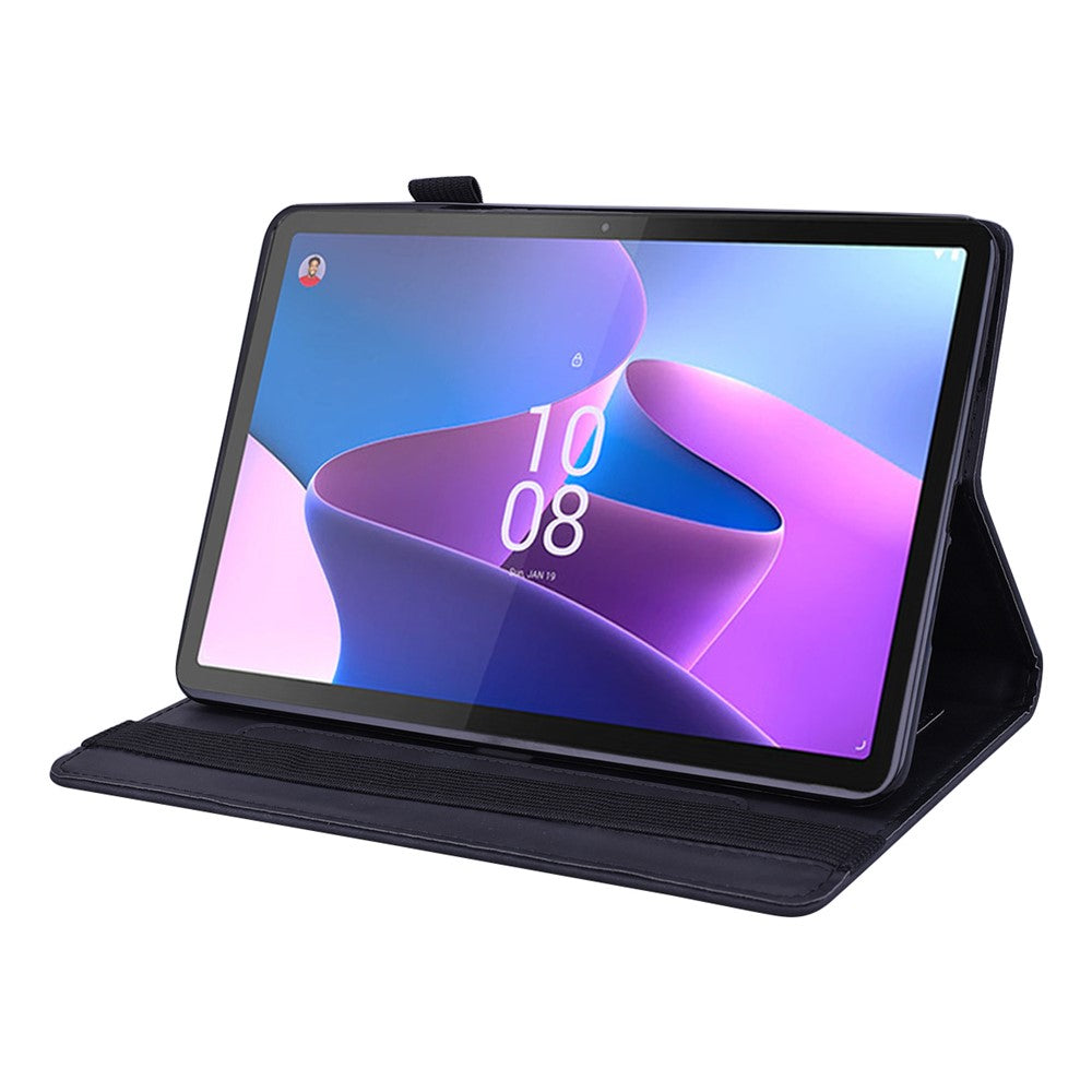 For Lenovo Pad Pro 2022 / Tab P11 Pro Gen 2 Imprinted Flower Pattern Tablet Case PU Leather Stand Card Slot Cover with Elastic Band and Pen Loop - Black