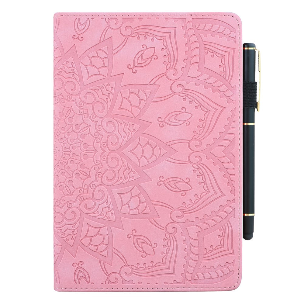 For Lenovo Pad Pro 2022 / Tab P11 Pro Gen 2 Imprinted Flower Pattern Tablet Case PU Leather Stand Card Slot Cover with Elastic Band and Pen Loop - Pink