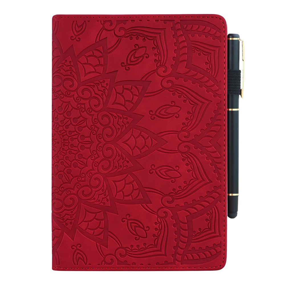 For Lenovo Pad Pro 2022 / Tab P11 Pro Gen 2 Imprinted Flower Pattern Tablet Case PU Leather Stand Card Slot Cover with Elastic Band and Pen Loop - Red
