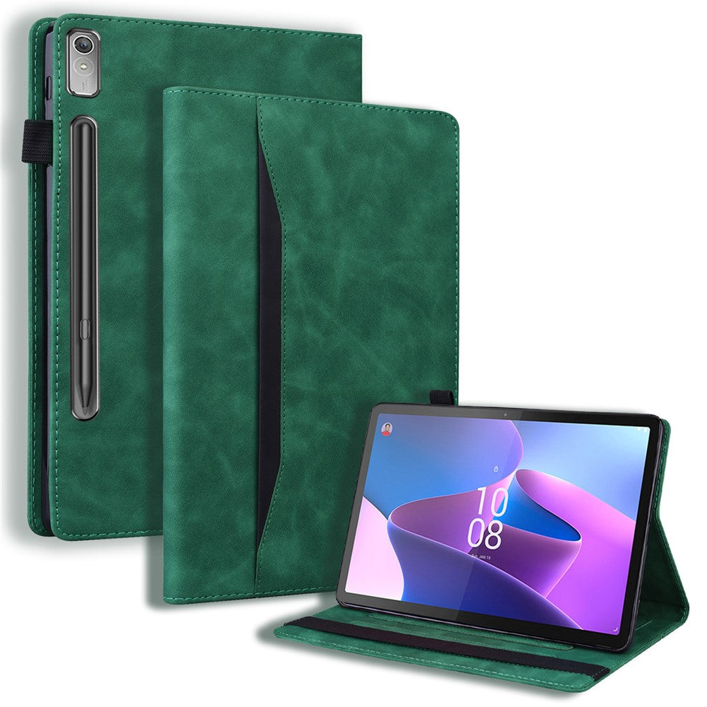For Lenovo Pad Pro 2022 / Tab P11 Pro Gen 2 Viewing Stand Business Folio Tablet Cover PU Leather Wallet Elastic Band Protective Case with Pencil Holder - Green