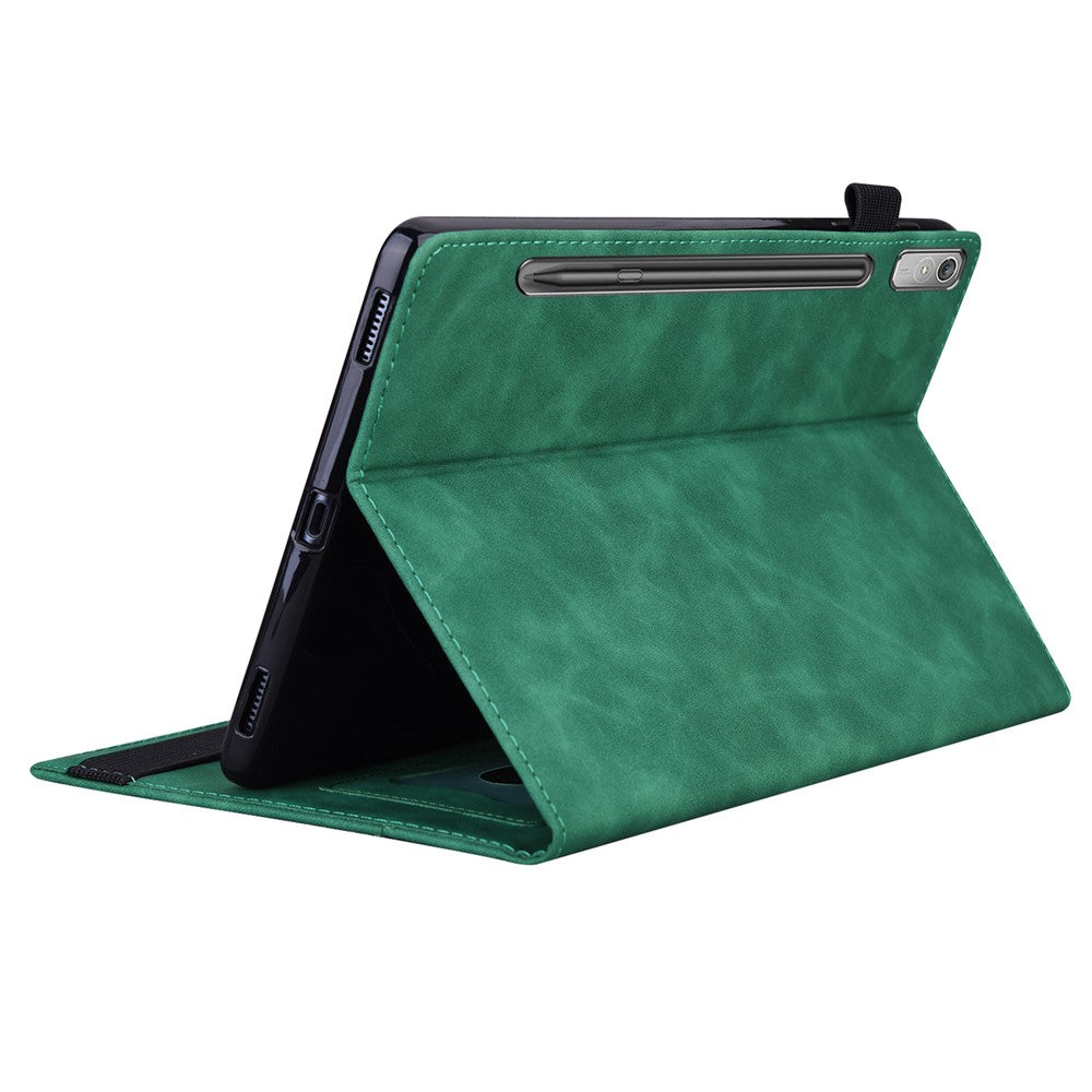 For Lenovo Pad Pro 2022 / Tab P11 Pro Gen 2 Viewing Stand Business Folio Tablet Cover PU Leather Wallet Elastic Band Protective Case with Pencil Holder - Green