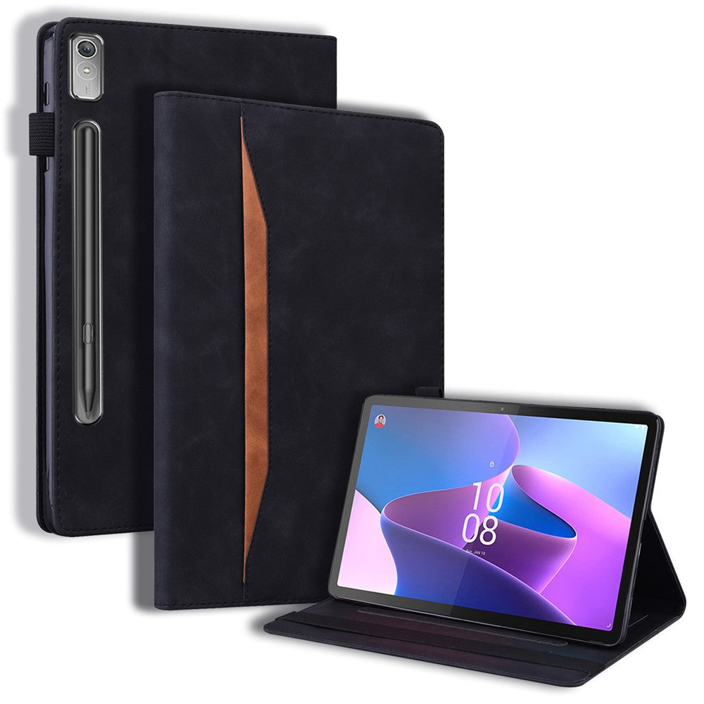 For Lenovo Pad Pro 2022 / Tab P11 Pro Gen 2 Viewing Stand Business Folio Tablet Cover PU Leather Wallet Elastic Band Protective Case with Pencil Holder - Black