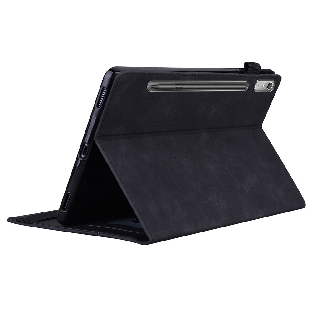 For Lenovo Pad Pro 2022 / Tab P11 Pro Gen 2 Viewing Stand Business Folio Tablet Cover PU Leather Wallet Elastic Band Protective Case with Pencil Holder - Black