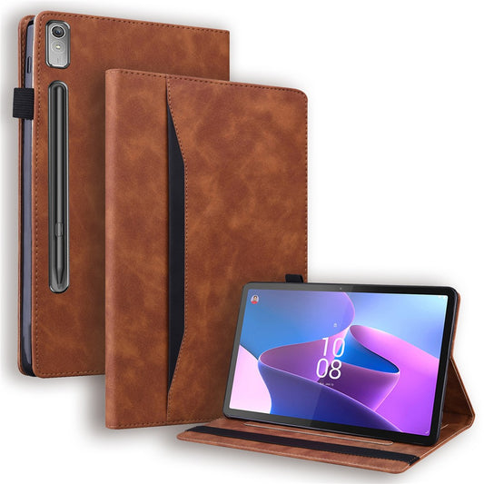 For Lenovo Pad Pro 2022 / Tab P11 Pro Gen 2 Viewing Stand Business Folio Tablet Cover PU Leather Wallet Elastic Band Protective Case with Pencil Holder - Brown