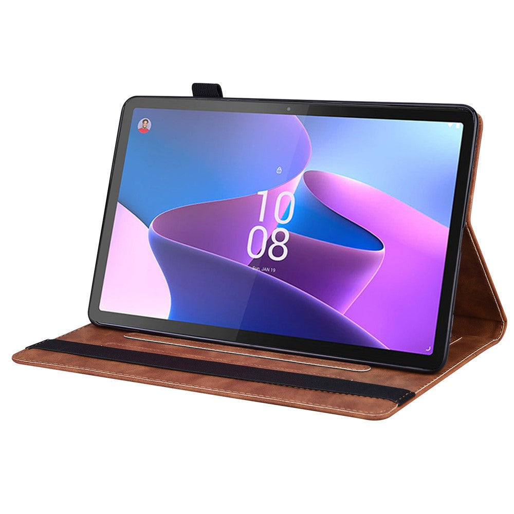 For Lenovo Pad Pro 2022 / Tab P11 Pro Gen 2 Viewing Stand Business Folio Tablet Cover PU Leather Wallet Elastic Band Protective Case with Pencil Holder - Brown