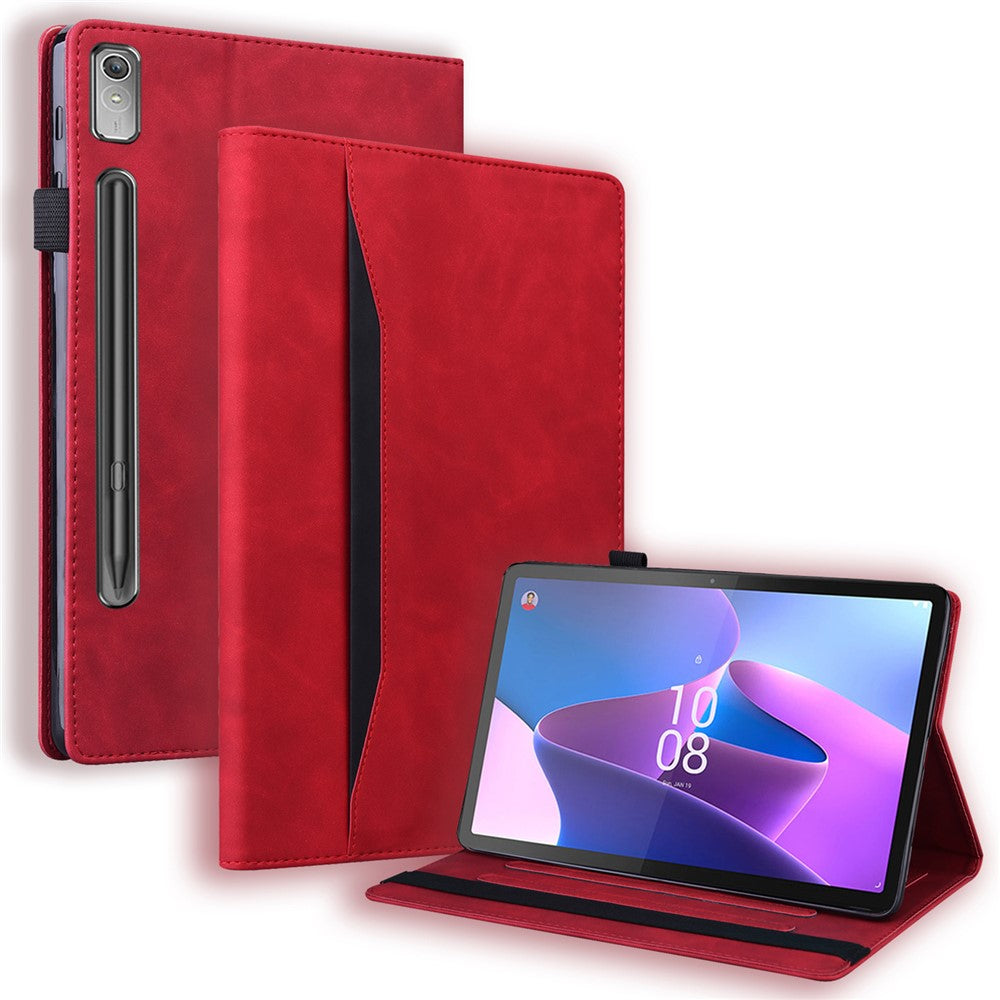 For Lenovo Pad Pro 2022 / Tab P11 Pro Gen 2 Viewing Stand Business Folio Tablet Cover PU Leather Wallet Elastic Band Protective Case with Pencil Holder - Red
