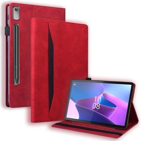 For Lenovo Pad Pro 2022 / Tab P11 Pro Gen 2 Viewing Stand Business Folio Tablet Cover PU Leather Wallet Elastic Band Protective Case with Pencil Holder - Red