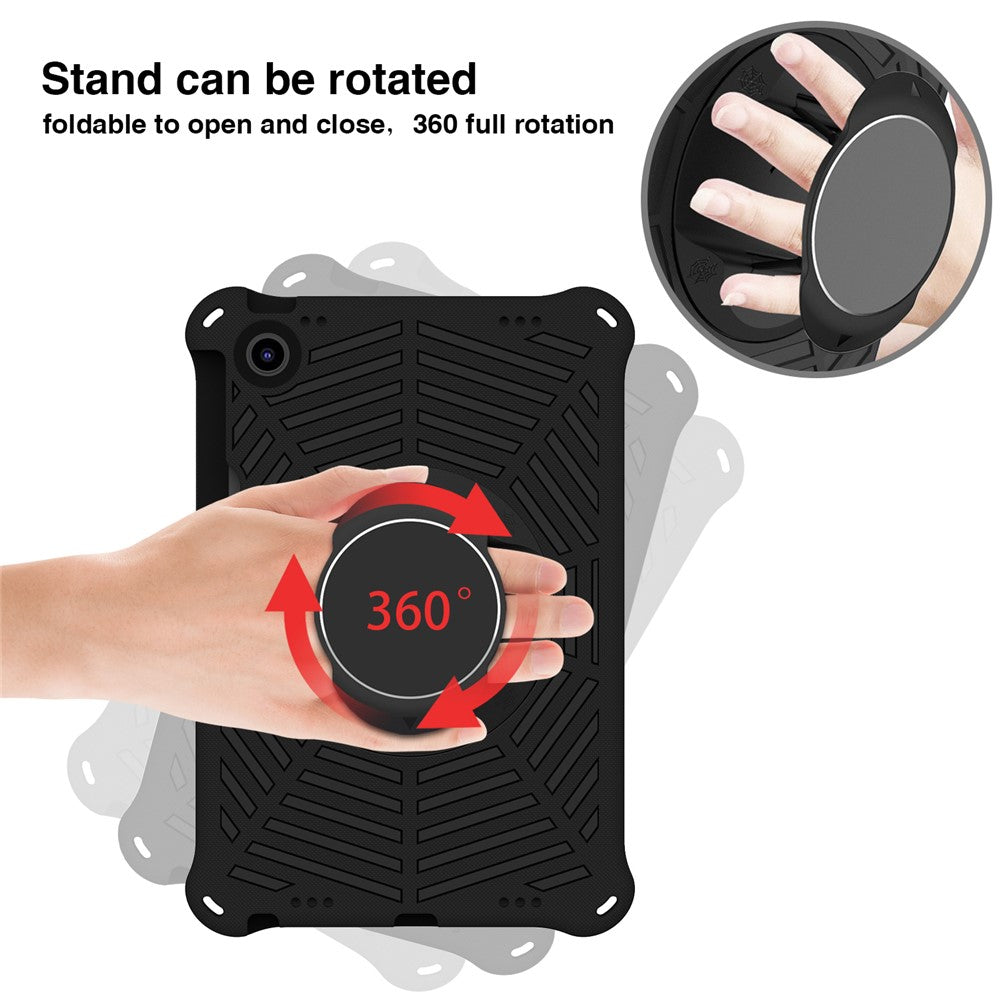 For Lenovo Tab M10 Plus (3rd Gen) / Xiaoxin Pad 2022 10.6 inch Spider Web Texture Shockproof EVA Case 360 Degree Rotation Kickstand Anti-scratch Cover with Shoulder Strap - Black