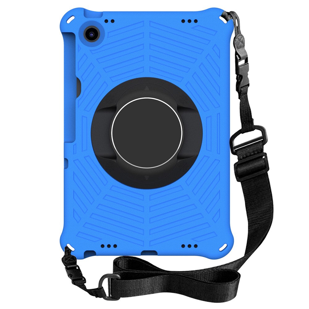 For Lenovo Tab M10 Plus (3rd Gen) / Xiaoxin Pad 2022 10.6 inch Spider Web Texture Shockproof EVA Case 360 Degree Rotation Kickstand Anti-scratch Cover with Shoulder Strap - Blue