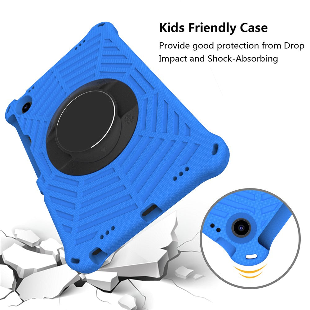 For Lenovo Tab M10 Plus (3rd Gen) / Xiaoxin Pad 2022 10.6 inch Spider Web Texture Shockproof EVA Case 360 Degree Rotation Kickstand Anti-scratch Cover with Shoulder Strap - Blue