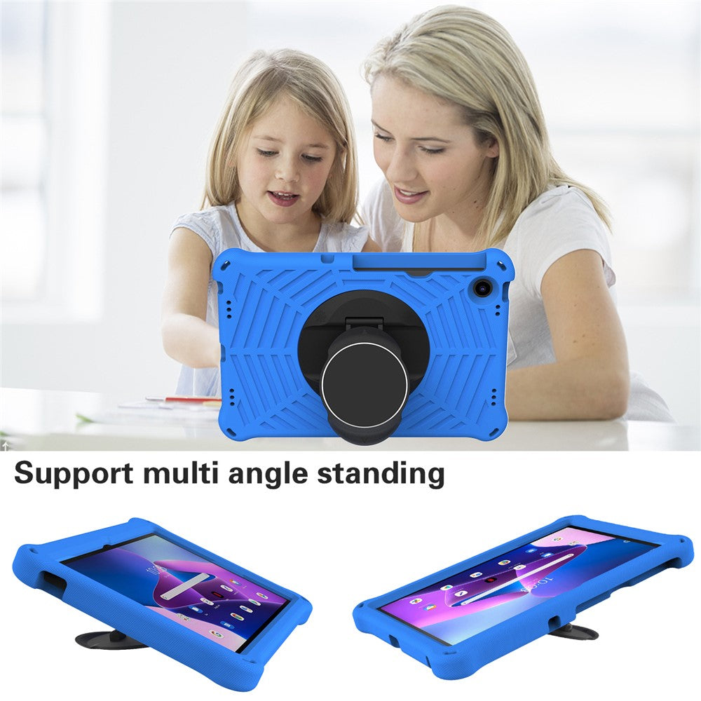 For Lenovo Tab M10 Plus (3rd Gen) / Xiaoxin Pad 2022 10.6 inch Spider Web Texture Shockproof EVA Case 360 Degree Rotation Kickstand Anti-scratch Cover with Shoulder Strap - Blue