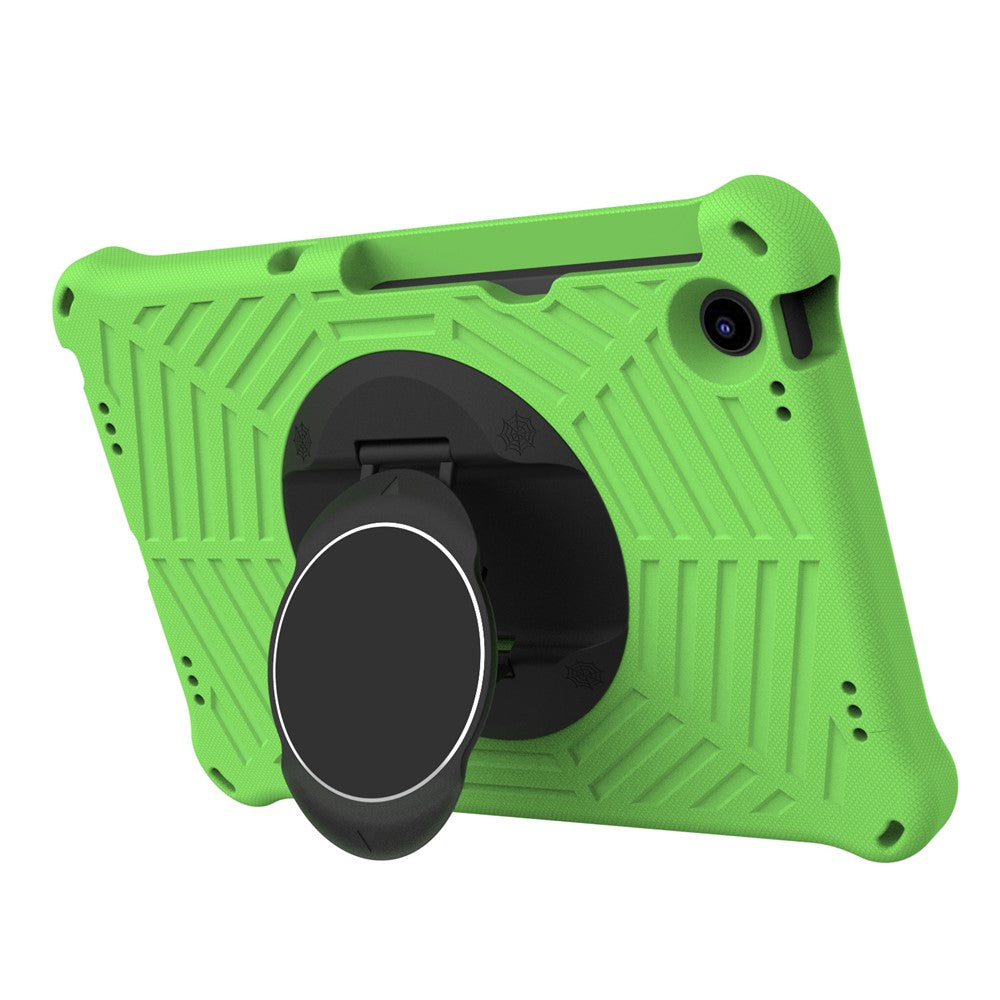 For Lenovo Tab M10 Plus (3rd Gen) / Xiaoxin Pad 2022 10.6 inch Spider Web Texture Shockproof EVA Case 360 Degree Rotation Kickstand Anti-scratch Cover with Shoulder Strap - Green