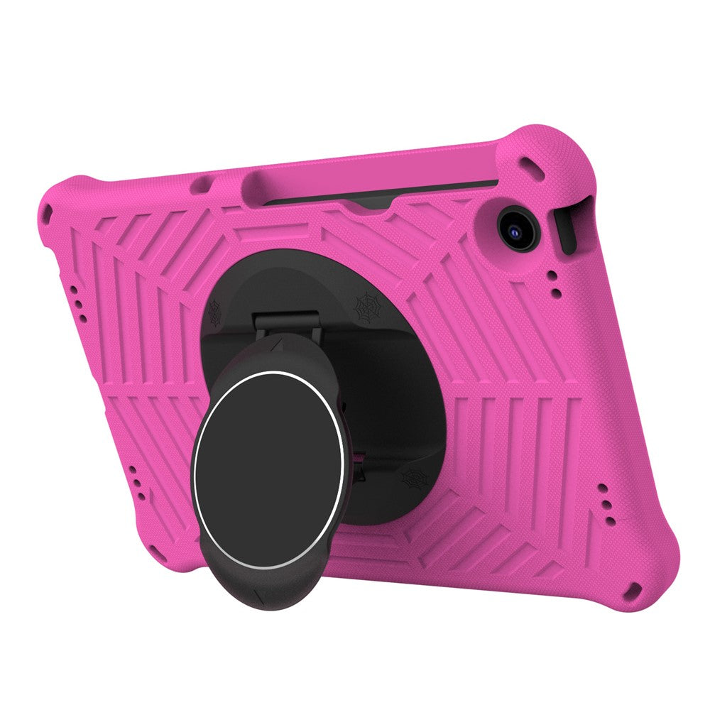 For Lenovo Tab M10 Plus (3rd Gen) / Xiaoxin Pad 2022 10.6 inch Spider Web Texture Shockproof EVA Case 360 Degree Rotation Kickstand Anti-scratch Cover with Shoulder Strap - Rose