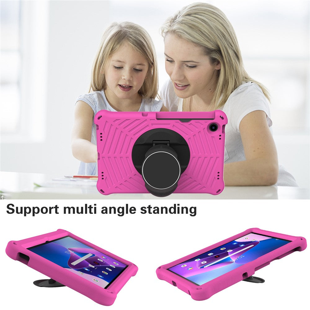 For Lenovo Tab M10 Plus (3rd Gen) / Xiaoxin Pad 2022 10.6 inch Spider Web Texture Shockproof EVA Case 360 Degree Rotation Kickstand Anti-scratch Cover with Shoulder Strap - Rose