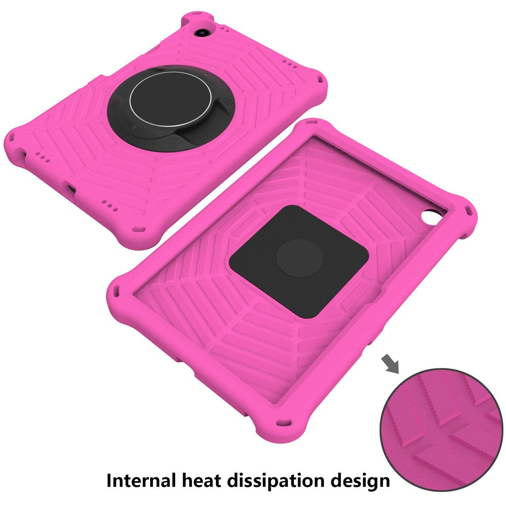 For Lenovo Tab M10 Plus (3rd Gen) / Xiaoxin Pad 2022 10.6 inch Spider Web Texture Shockproof EVA Case 360 Degree Rotation Kickstand Anti-scratch Cover with Shoulder Strap - Rose