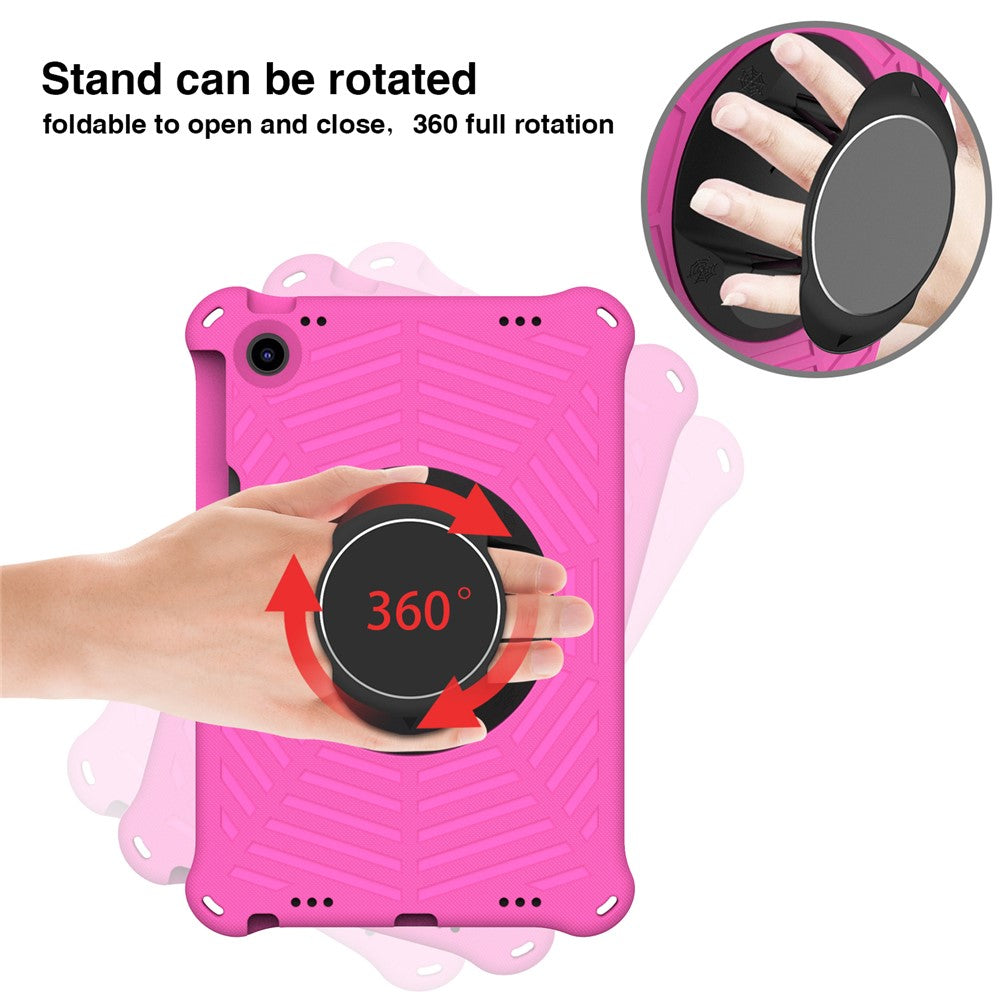 For Lenovo Tab M10 Plus (3rd Gen) / Xiaoxin Pad 2022 10.6 inch Spider Web Texture Shockproof EVA Case 360 Degree Rotation Kickstand Anti-scratch Cover with Shoulder Strap - Rose