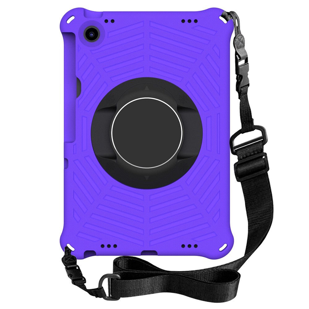 For Lenovo Tab M10 Plus (3rd Gen) / Xiaoxin Pad 2022 10.6 inch Spider Web Texture Shockproof EVA Case 360 Degree Rotation Kickstand Anti-scratch Cover with Shoulder Strap - Purple