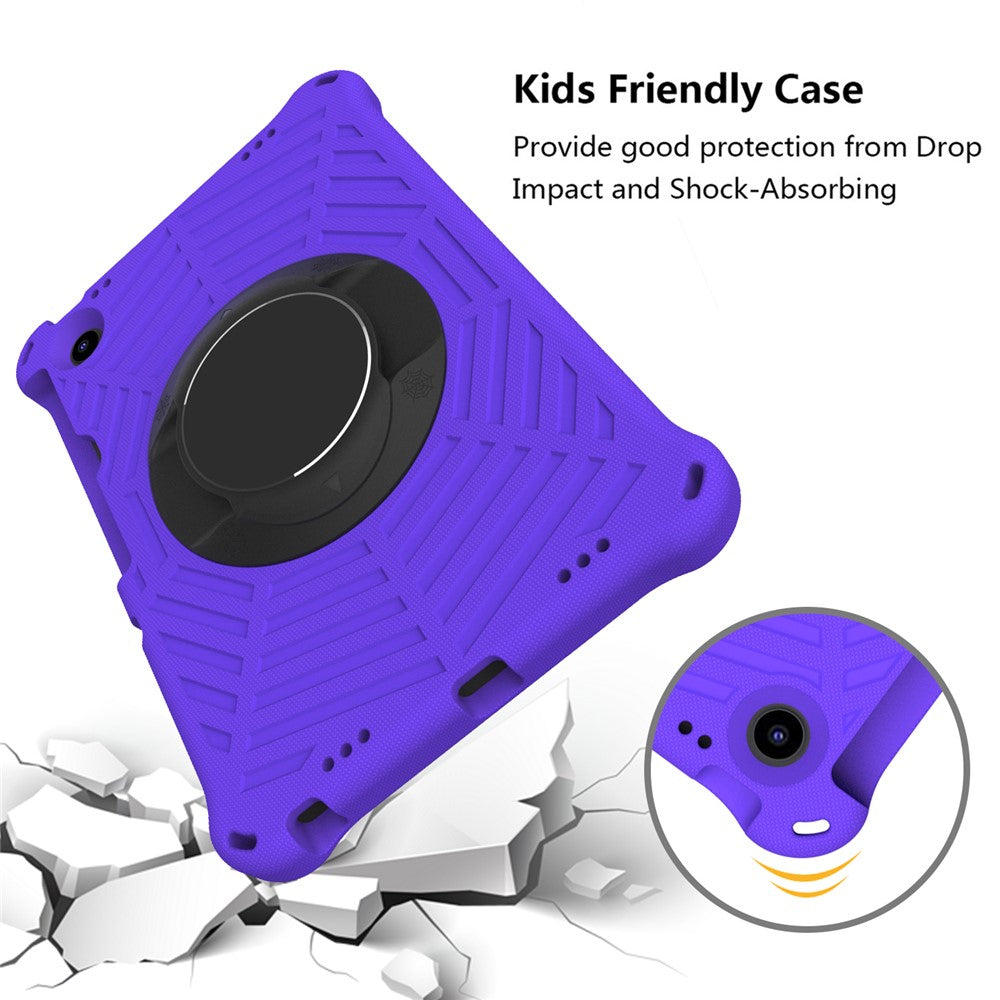 For Lenovo Tab M10 Plus (3rd Gen) / Xiaoxin Pad 2022 10.6 inch Spider Web Texture Shockproof EVA Case 360 Degree Rotation Kickstand Anti-scratch Cover with Shoulder Strap - Purple
