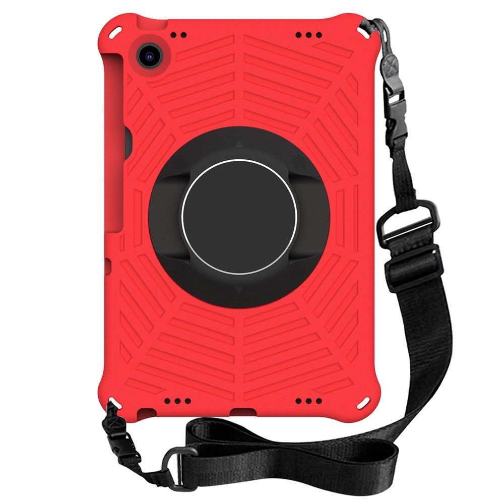 For Lenovo Tab M10 Plus (3rd Gen) / Xiaoxin Pad 2022 10.6 inch Spider Web Texture Shockproof EVA Case 360 Degree Rotation Kickstand Anti-scratch Cover with Shoulder Strap - Red