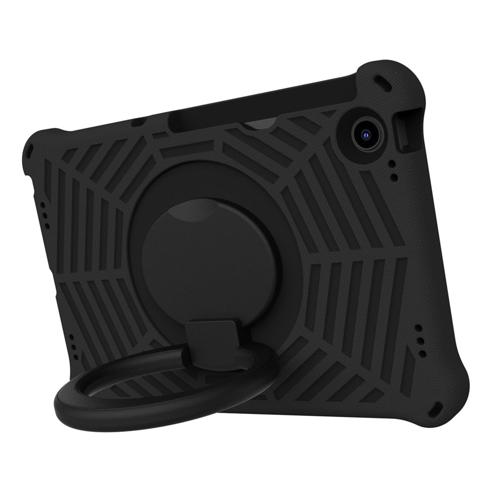 For Lenovo Tab M10 Plus (3rd Gen) / Xiaoxin Pad 2022 10.6 inch Shockproof Spider Web Texture Tablet Cover Kickstand Hand Grip Tablet Case with Shoulder Strap - Black