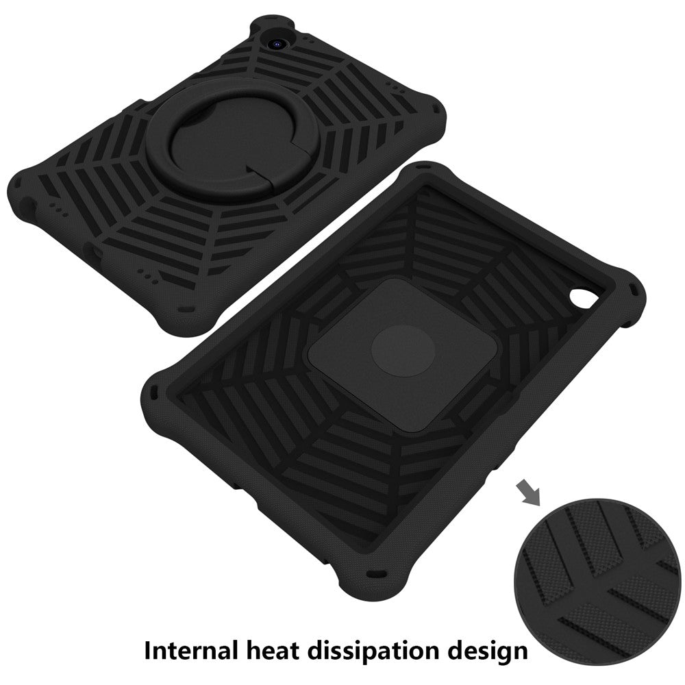 For Lenovo Tab M10 Plus (3rd Gen) / Xiaoxin Pad 2022 10.6 inch Shockproof Spider Web Texture Tablet Cover Kickstand Hand Grip Tablet Case with Shoulder Strap - Black