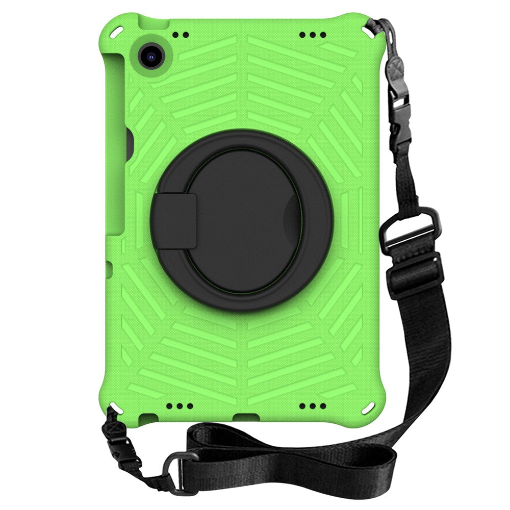 For Lenovo Tab M10 Plus (3rd Gen) / Xiaoxin Pad 2022 10.6 inch Shockproof Spider Web Texture Tablet Cover Kickstand Hand Grip Tablet Case with Shoulder Strap - Green