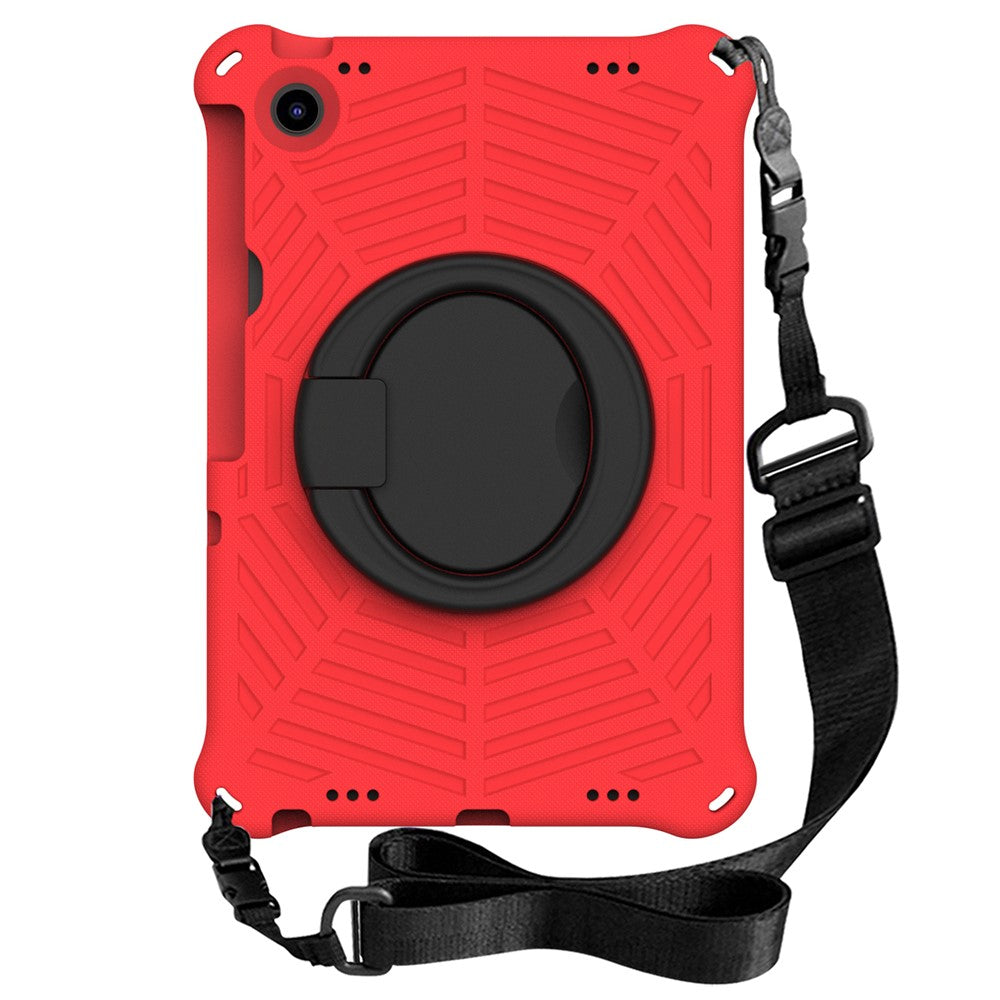 For Lenovo Tab M10 Plus (3rd Gen) / Xiaoxin Pad 2022 10.6 inch Shockproof Spider Web Texture Tablet Cover Kickstand Hand Grip Tablet Case with Shoulder Strap - Red
