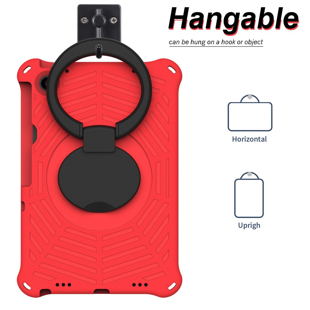 For Lenovo Tab M10 Plus (3rd Gen) / Xiaoxin Pad 2022 10.6 inch Shockproof Spider Web Texture Tablet Cover Kickstand Hand Grip Tablet Case with Shoulder Strap - Red