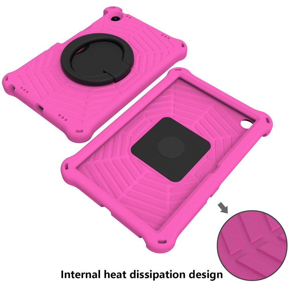 For Lenovo Tab M10 Plus (3rd Gen) / Xiaoxin Pad 2022 10.6 inch Shockproof Spider Web Texture Tablet Cover Kickstand Hand Grip Tablet Case with Shoulder Strap - Rose