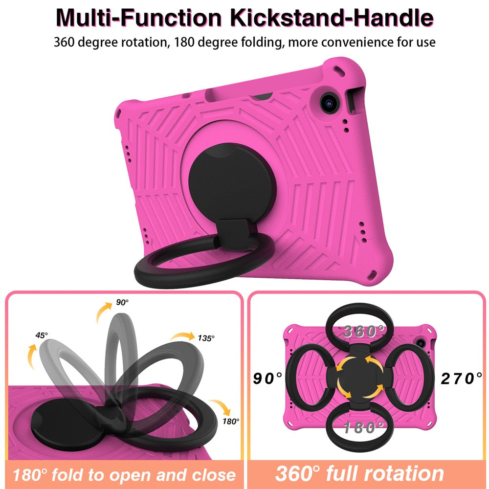 For Lenovo Tab M10 Plus (3rd Gen) / Xiaoxin Pad 2022 10.6 inch Shockproof Spider Web Texture Tablet Cover Kickstand Hand Grip Tablet Case with Shoulder Strap - Rose