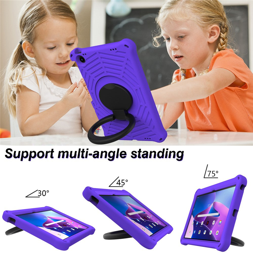 For Lenovo Tab M10 Plus (3rd Gen) / Xiaoxin Pad 2022 10.6 inch Shockproof Spider Web Texture Tablet Cover Kickstand Hand Grip Tablet Case with Shoulder Strap - Purple