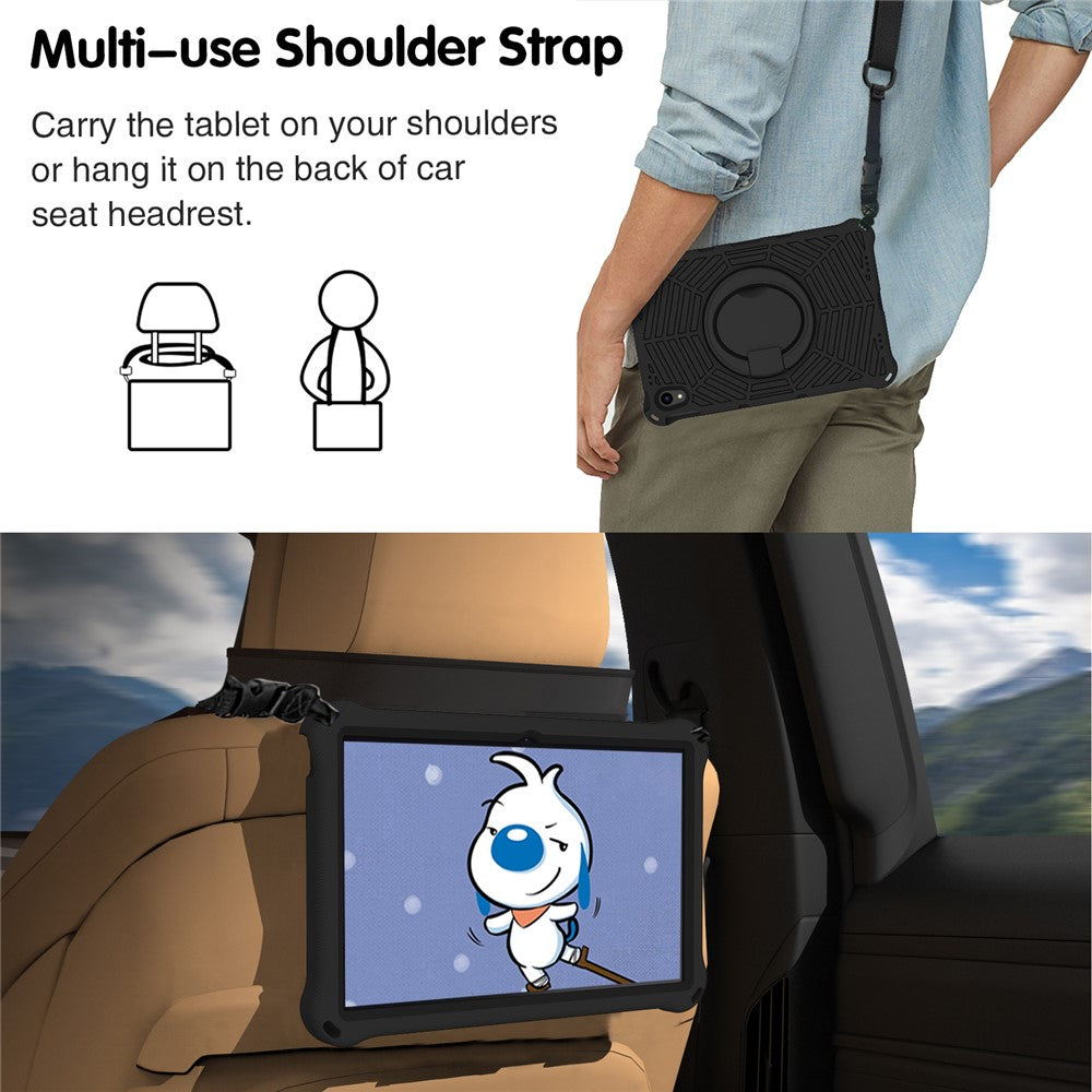 For Lenovo Tab P11 TB-J606F (11")  /  Tab P11 Plus Protective Kickstand Case Spider Web Texture Tablet Cover with Shoulder Strap - Black