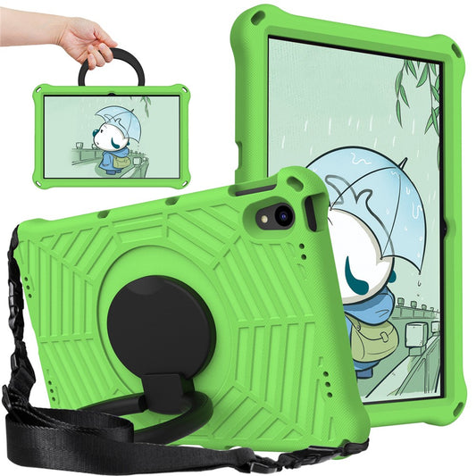 For Lenovo Tab P11 TB-J606F (11")  /  Tab P11 Plus Protective Kickstand Case Spider Web Texture Tablet Cover with Shoulder Strap - Green